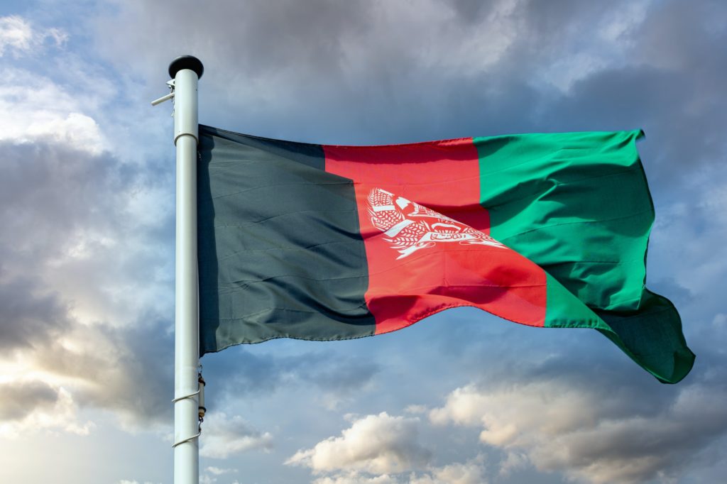 Afghanistan flag waving against cloudy sky